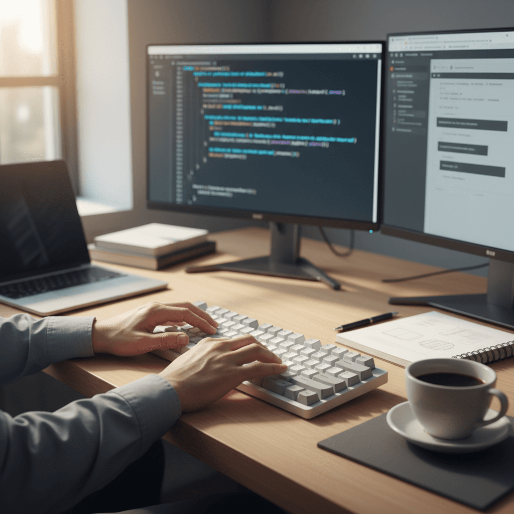 Web developer building a website at their desk