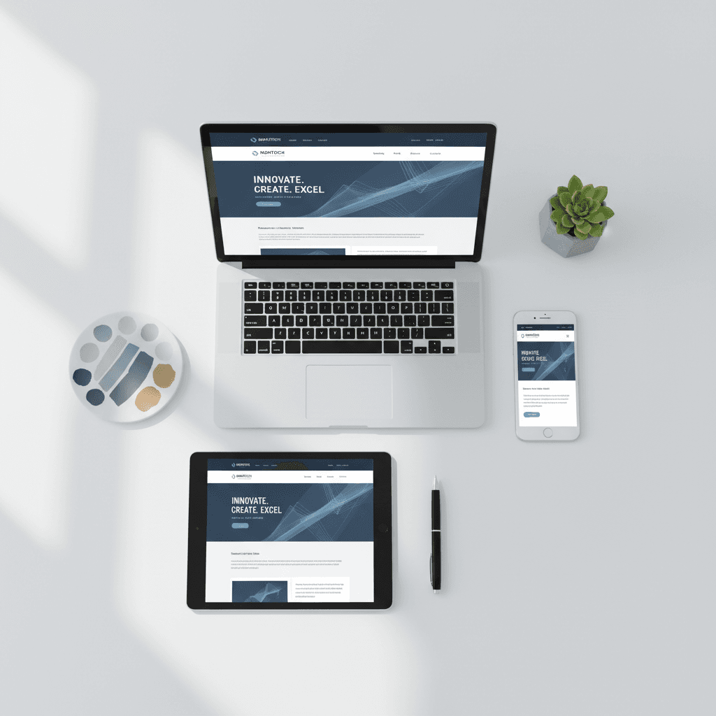 Website displayed responsively on phone, tablet, and laptop